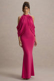 Teresa Hot Pink High Neck Cold Shoulder Maxi Dress