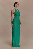 Deeliah Halterneck Crochet Maxi Dress Emerald