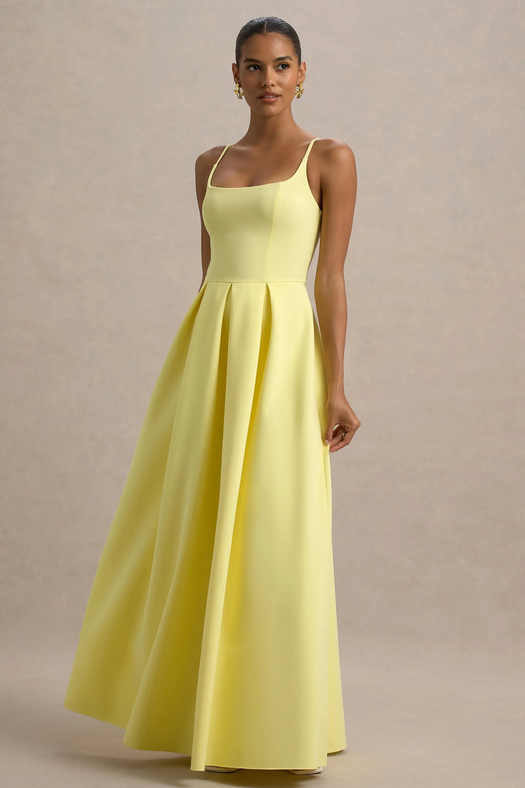 Bambina Lemon Scoop Neck Pleated Maxi Dress