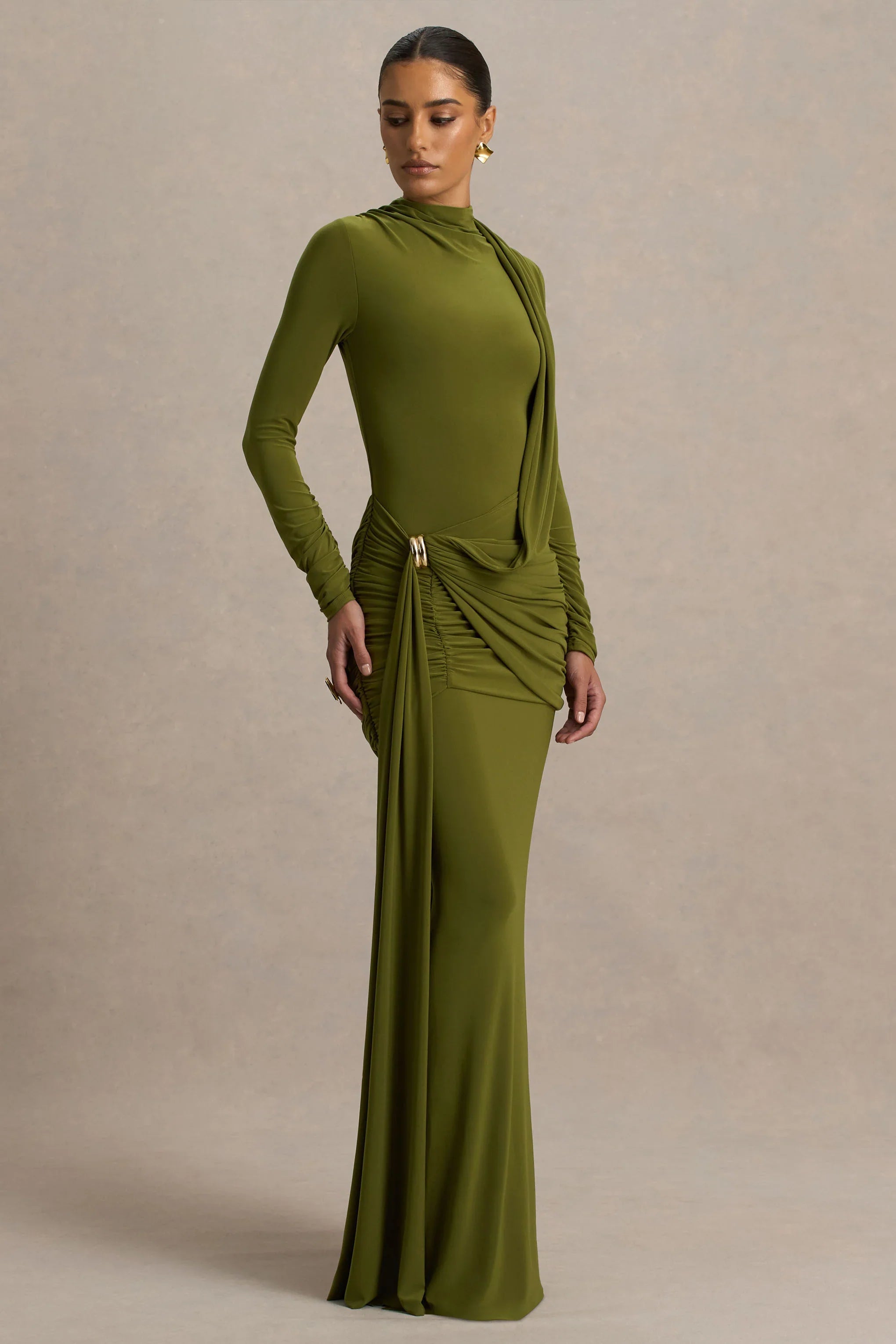 Melissa Olive Long Sleeve Wrap Maxi Dress With Draped Detailing