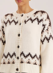 White Knitted Fairisle Button Front Cardigan