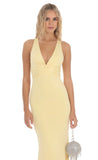 Front Twist V Neck Maxi Dress in Yellow