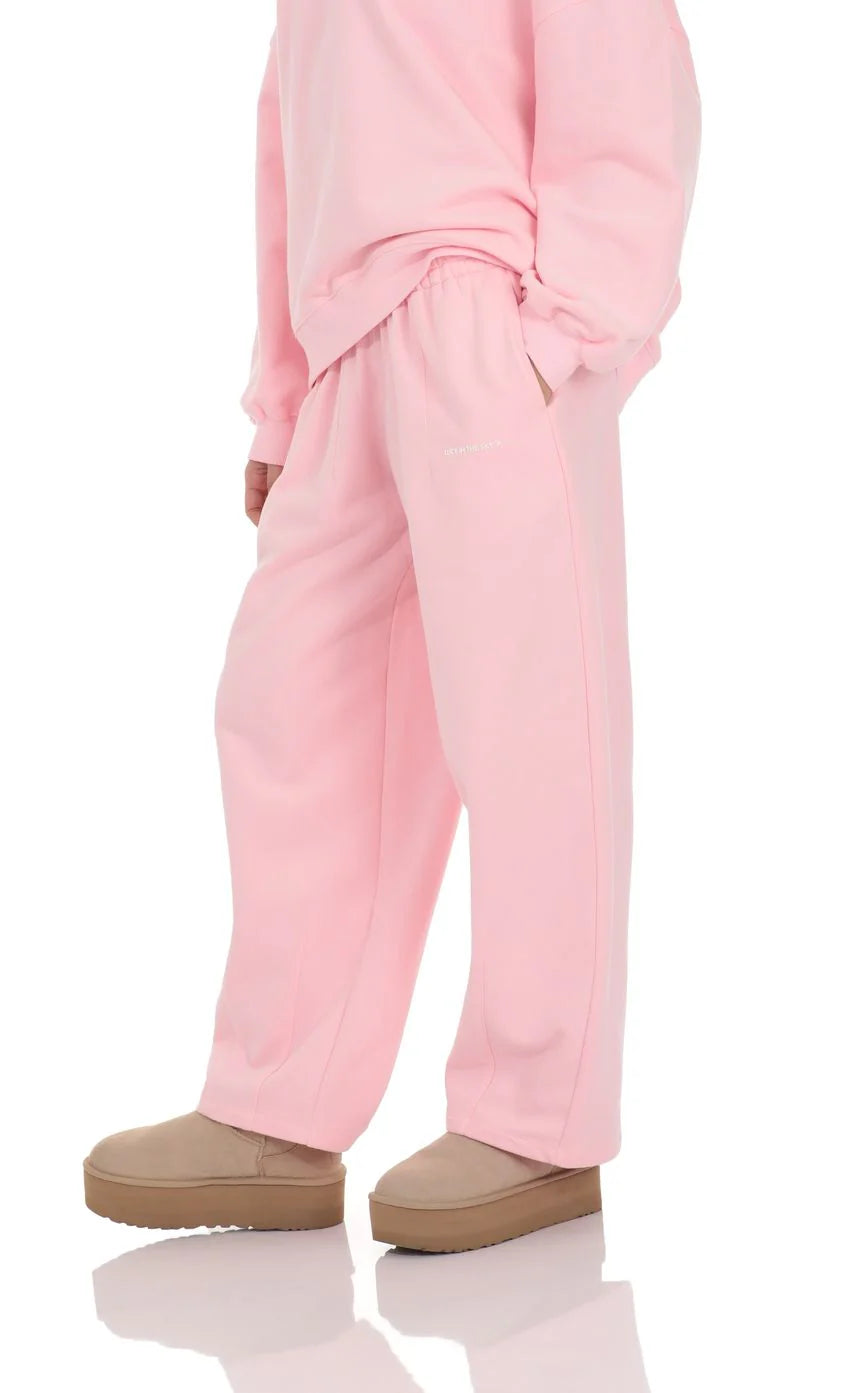 Darted Barrel Fleece Sweatpants in Pink