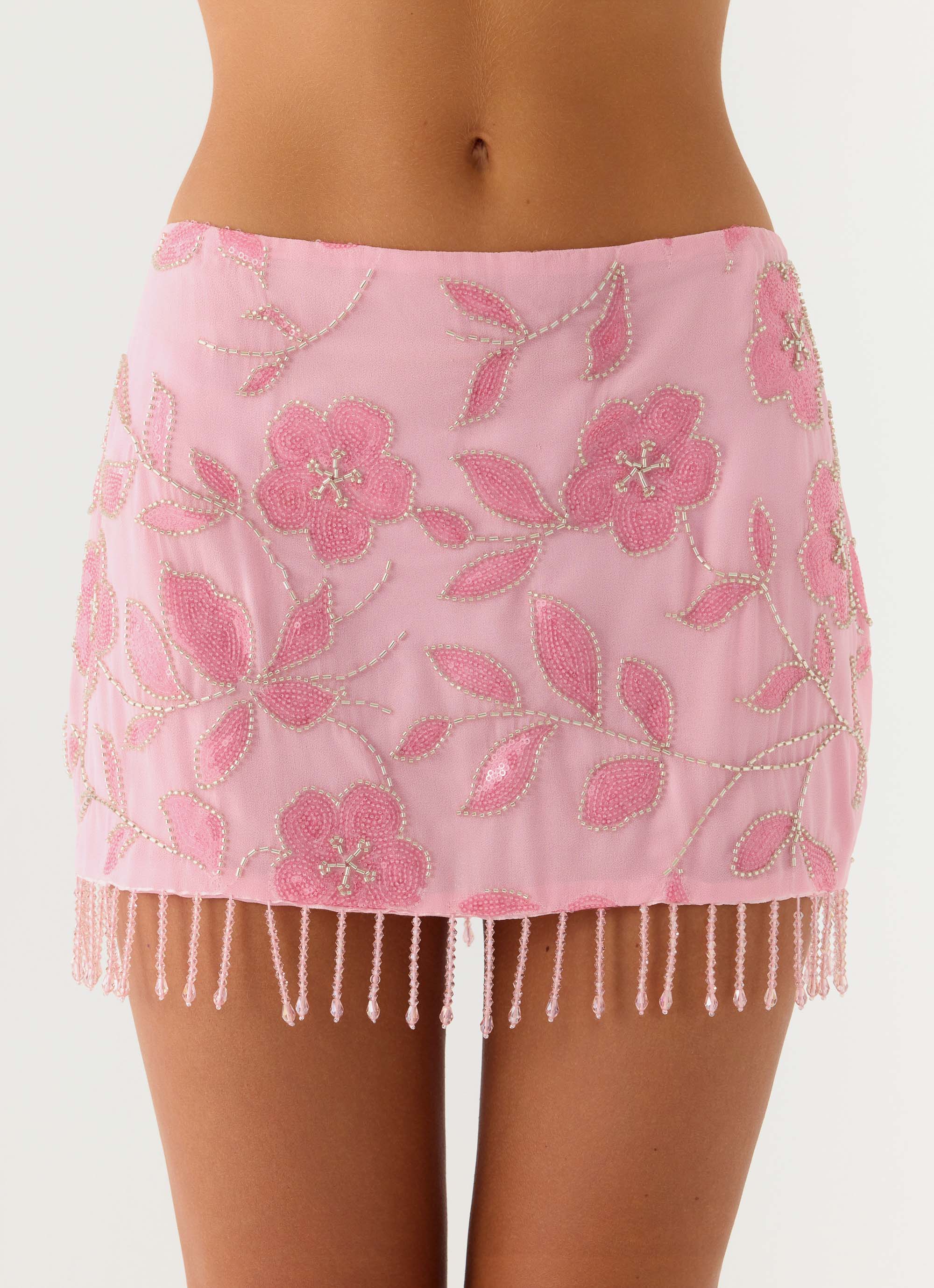 Iglesias Beaded Sequin Mini Skirt Pink