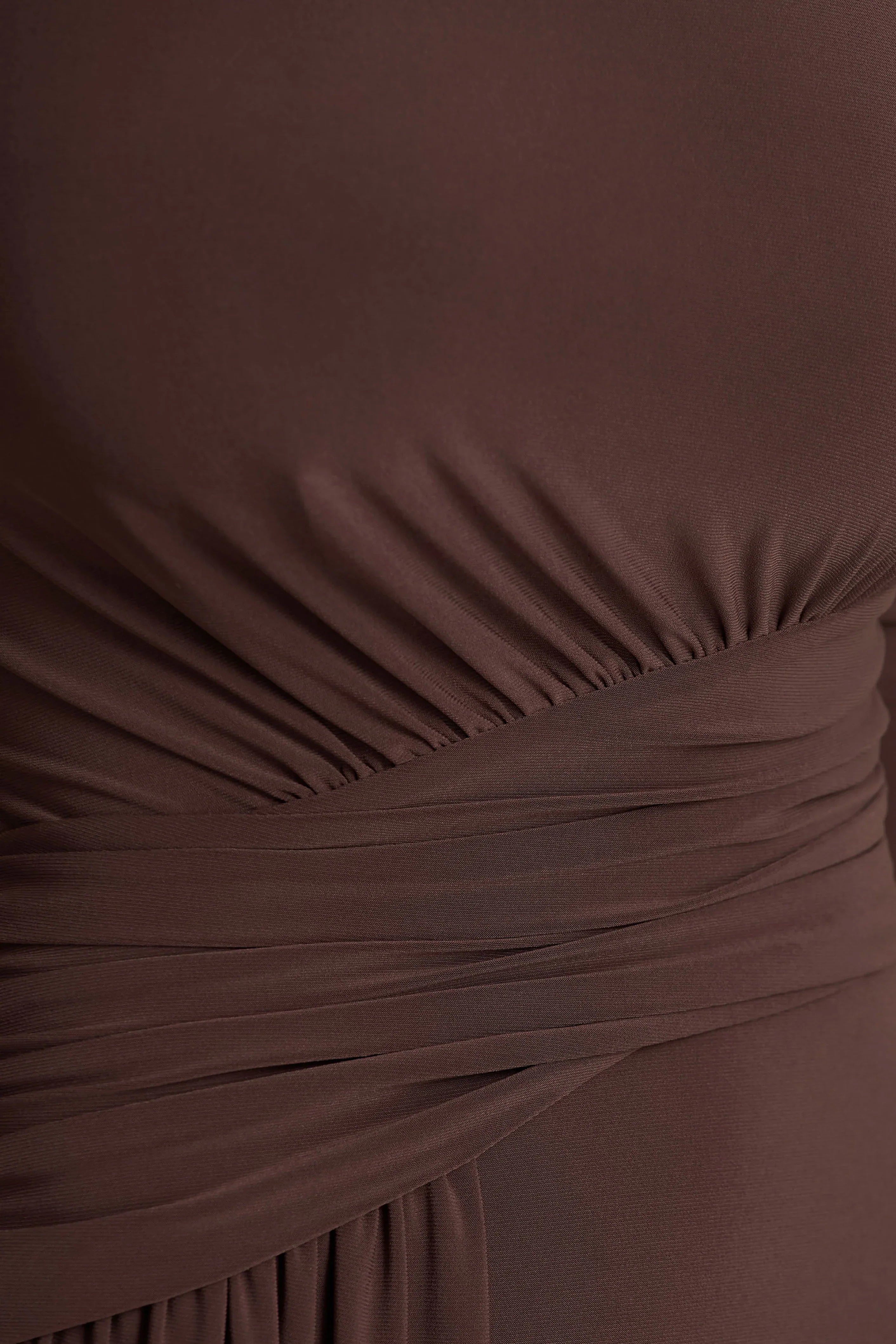 Virelle Brown Boat Neck Maxi Dress With Wrap Detail And Sash