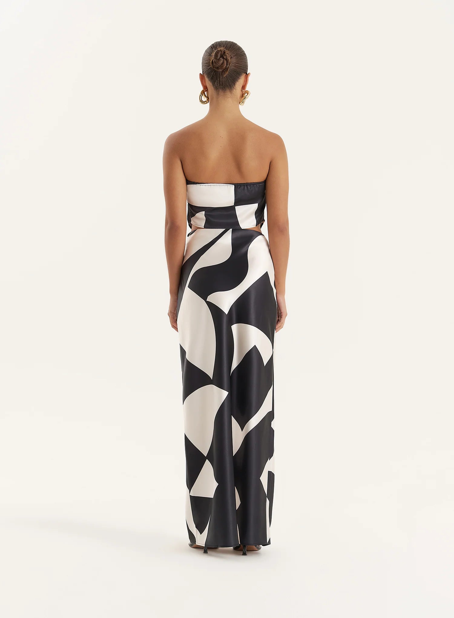 Abstract Print Satin Bandeau Top