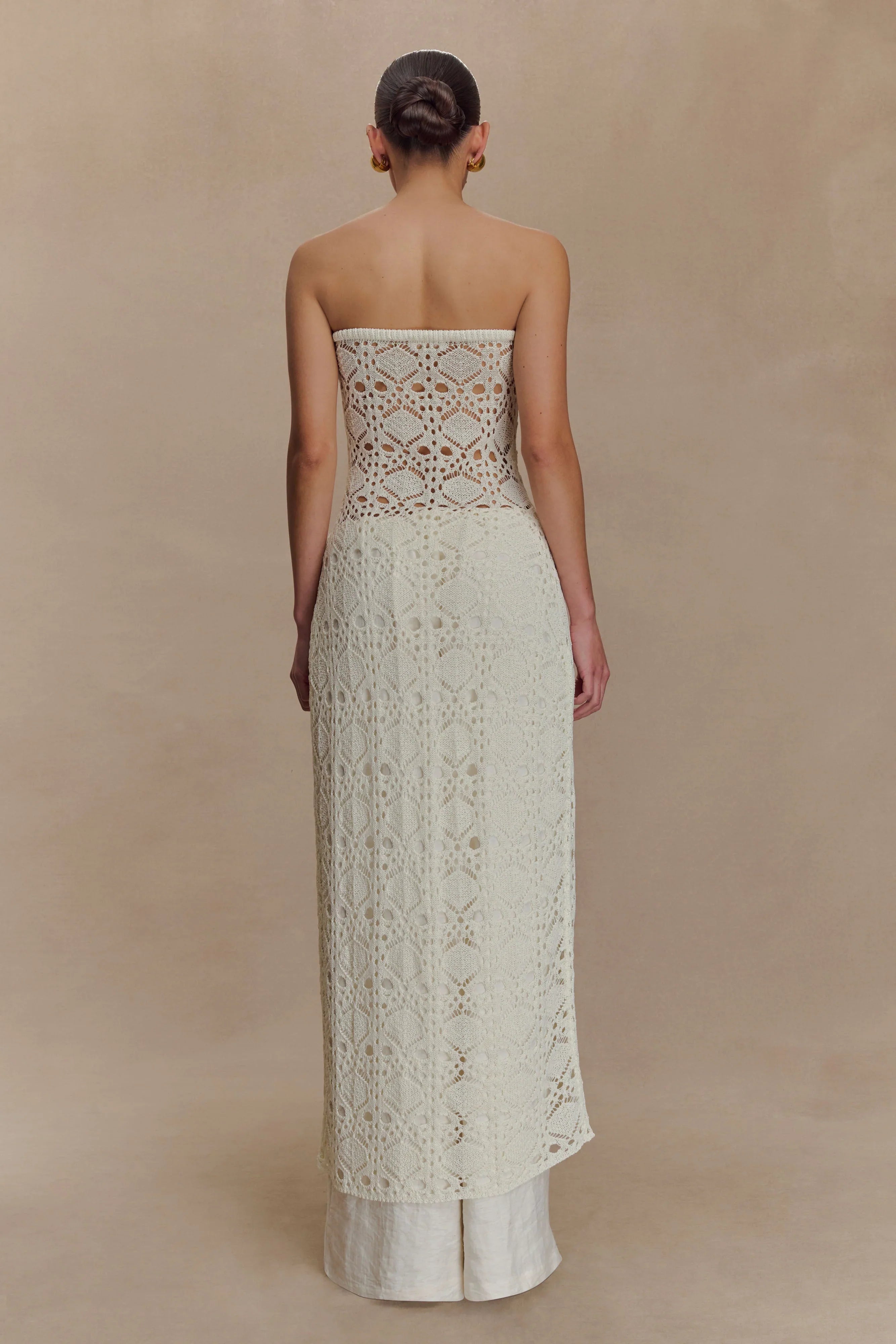 Aeline Strapless Crochet Knit Top Ivory