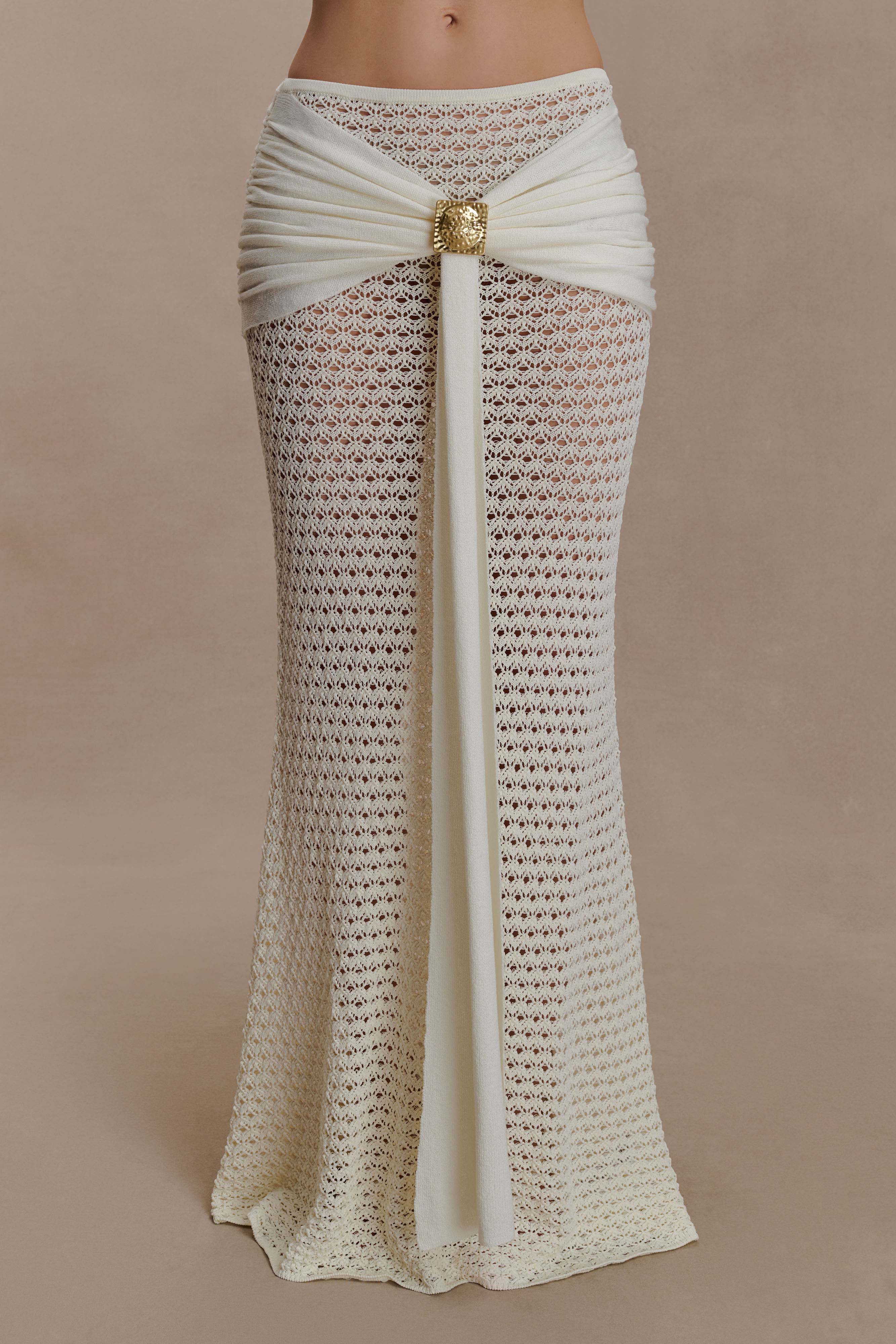 Mania Crochet Maxi Skirt With Hardware Ivory