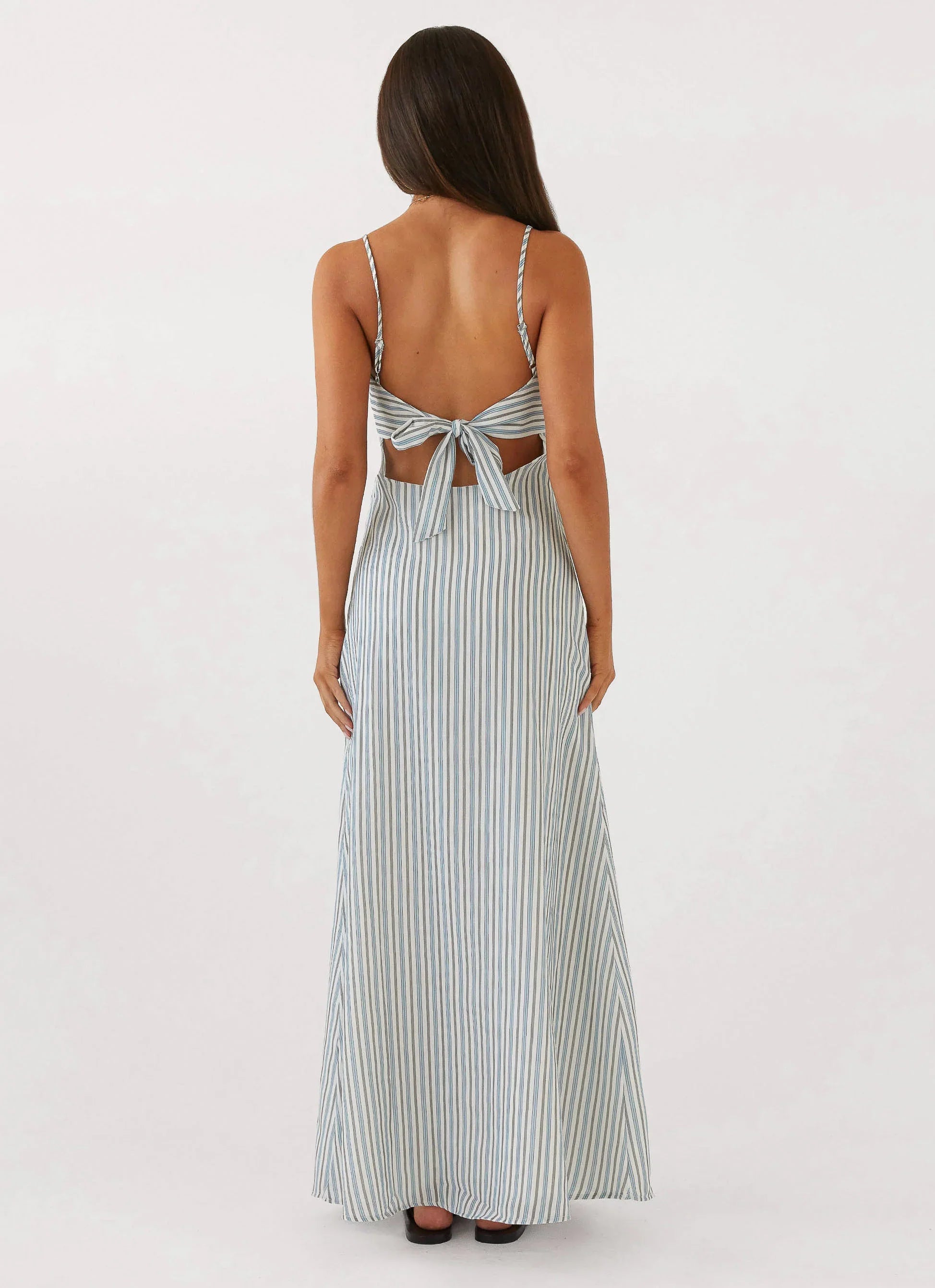 Flora Linen Maxi Dress Blue Choc Stripe