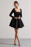 Winslet Black Square Neck Skater Mini Dress