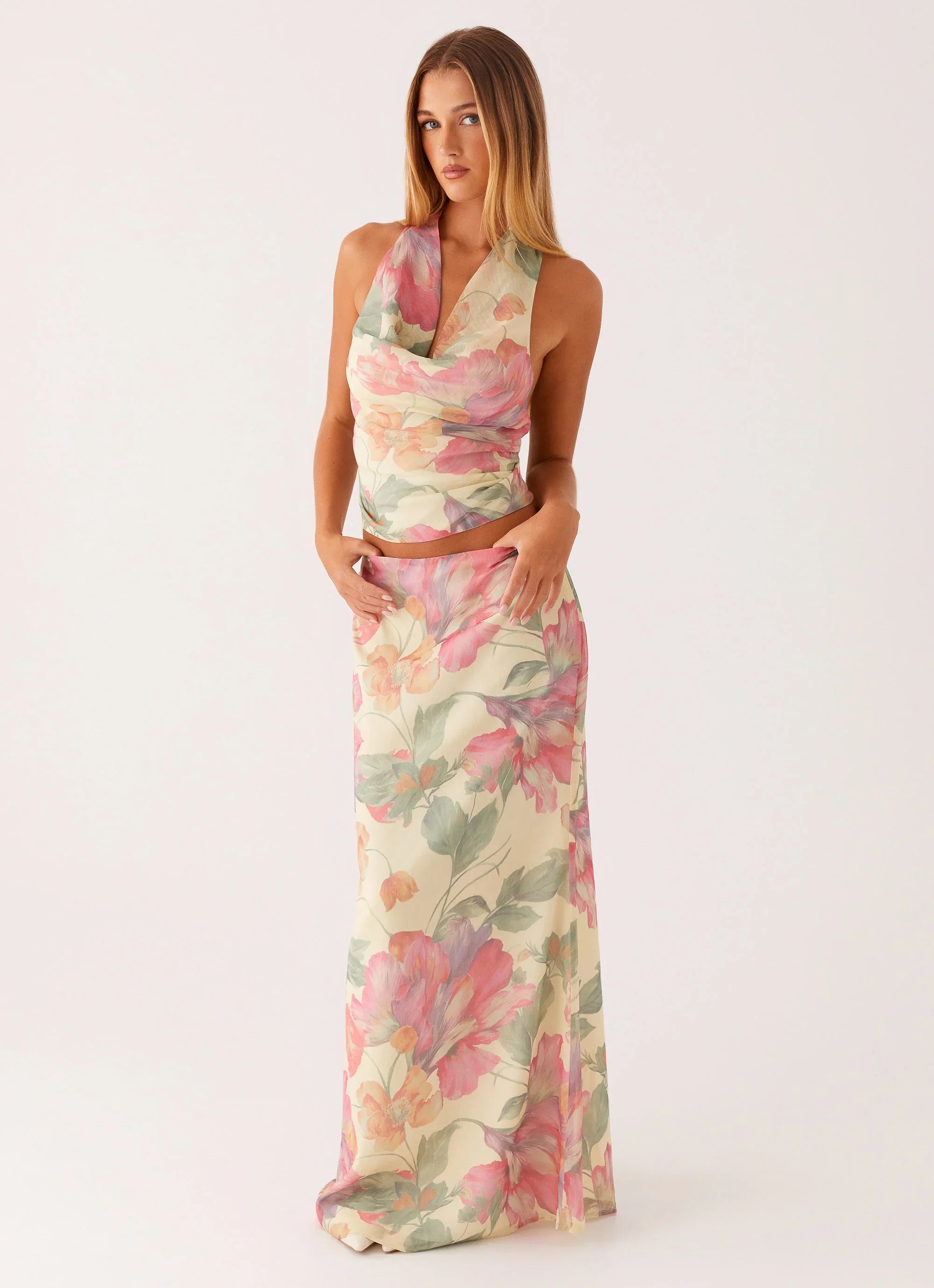 Soulful Low Rise Maxi Skirt Yellow Peony