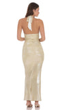 Plunge Metallic Bodycon Maxi Dress in Gold
