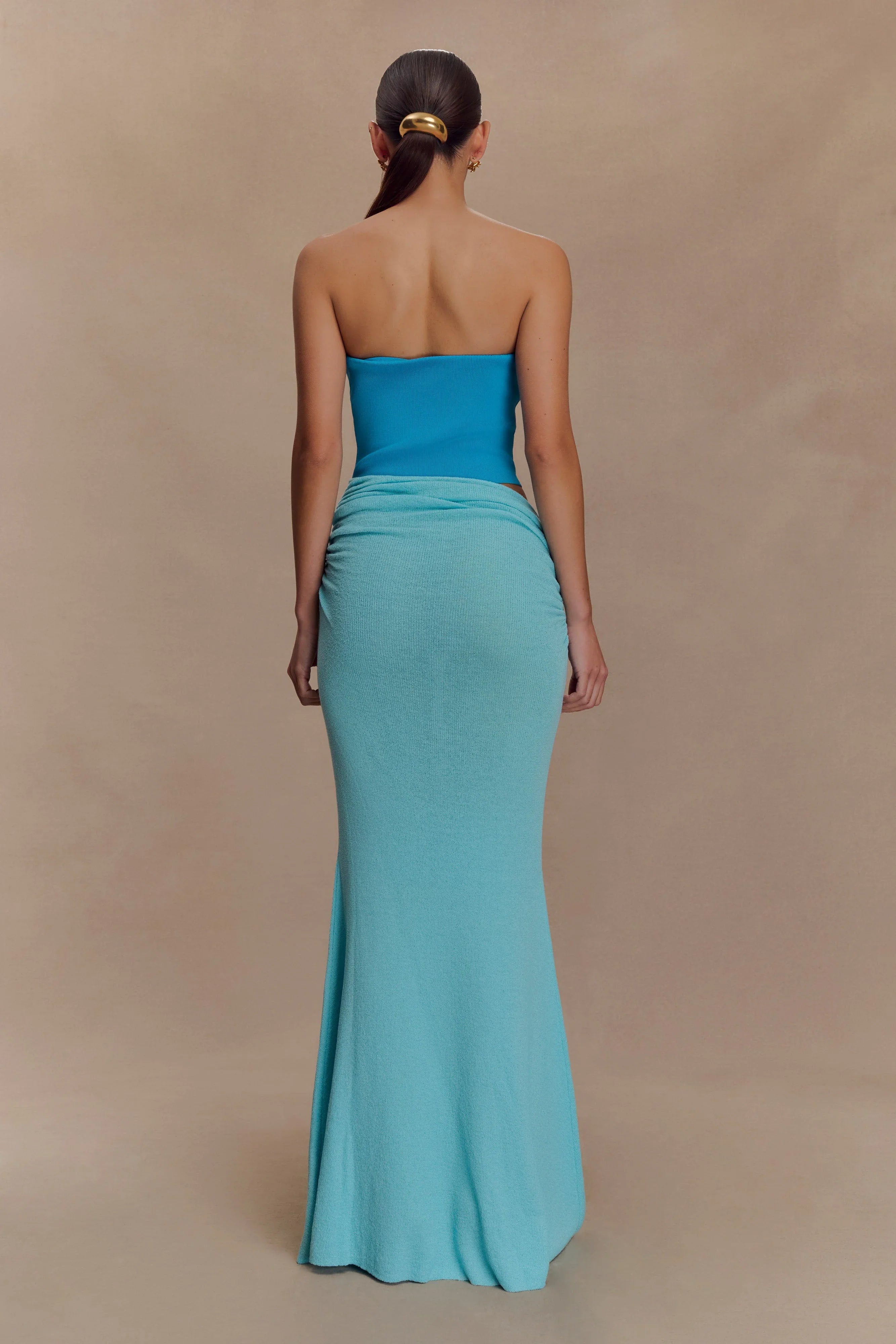 Jasiel Strapless Knit Maxi Dress Cyan Blue