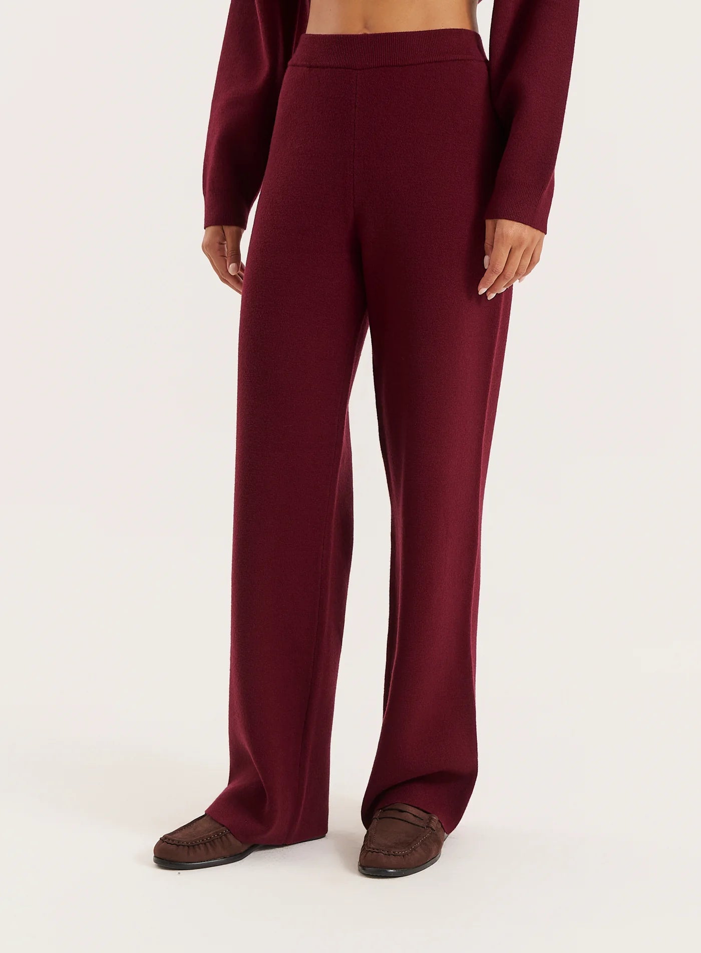 Burgundy Knitted Straight Leg Trousers