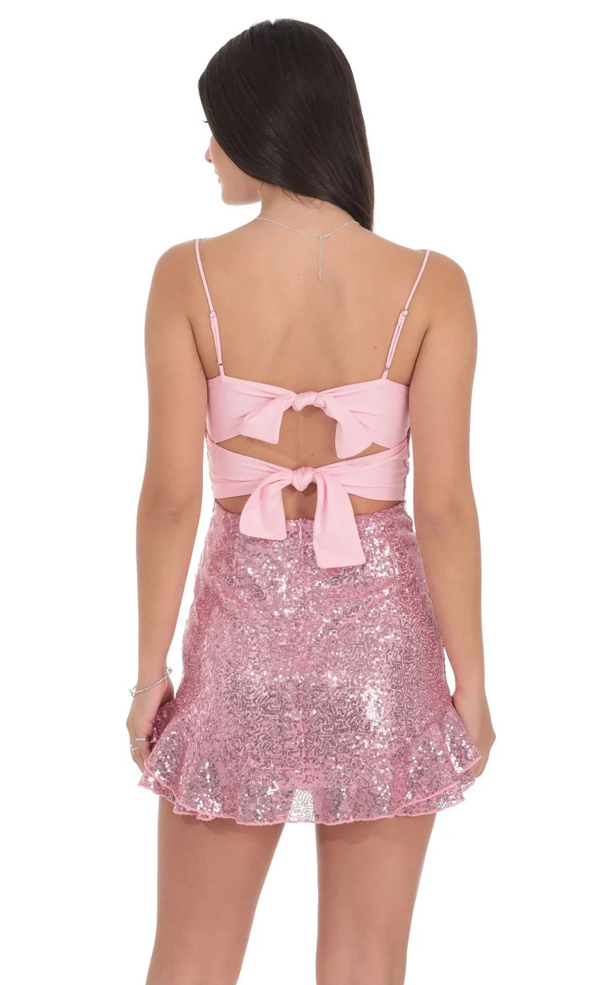 Sequin Ruffle Dress in Pink