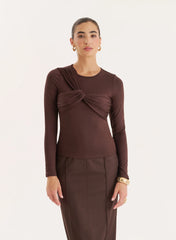 Chocolate Bust Detail Long Sleeve Top