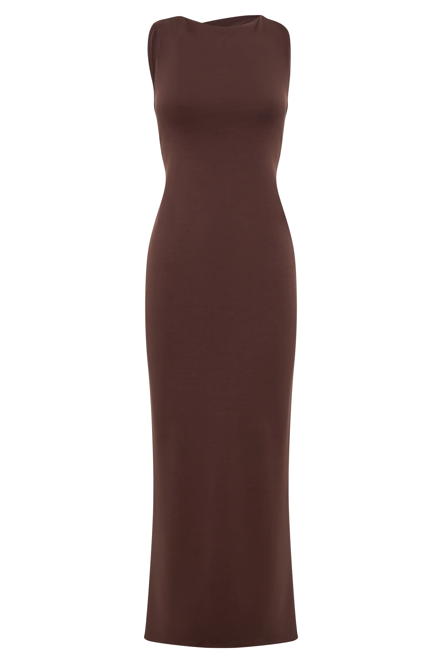 Catelyn Asymmetrical Scuba Jersey Midi Dress Cacao Brown