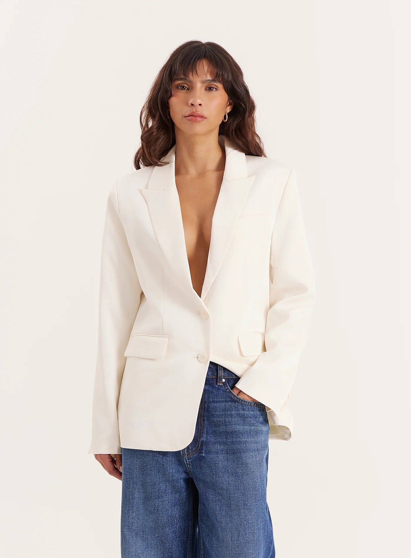 Cream Satin Tailored Blazer