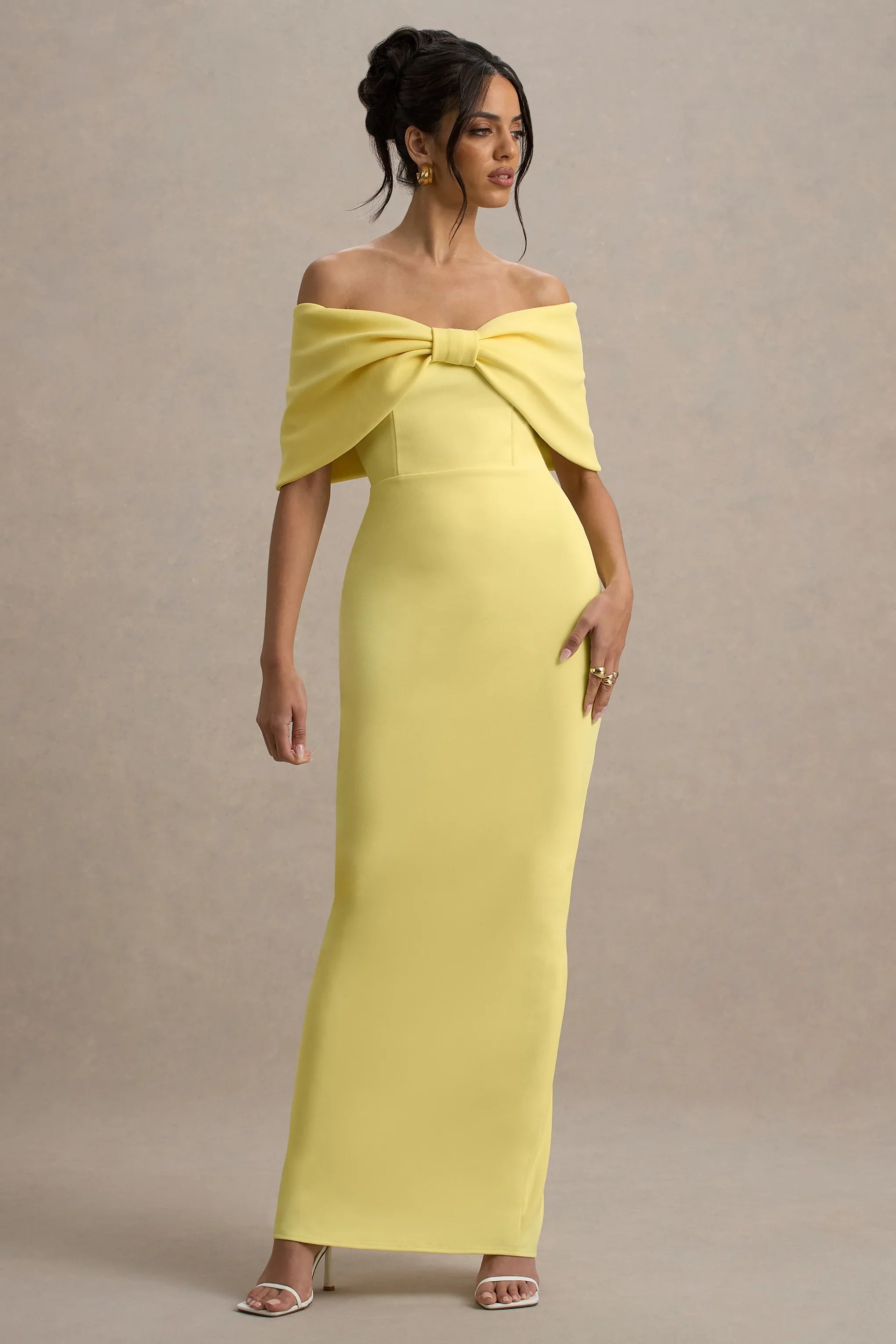 Cornelia Lemon Strapless Maxi Dress With Oversized Bow
