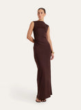 Chocolate Ruched Jersey Midaxi Dress