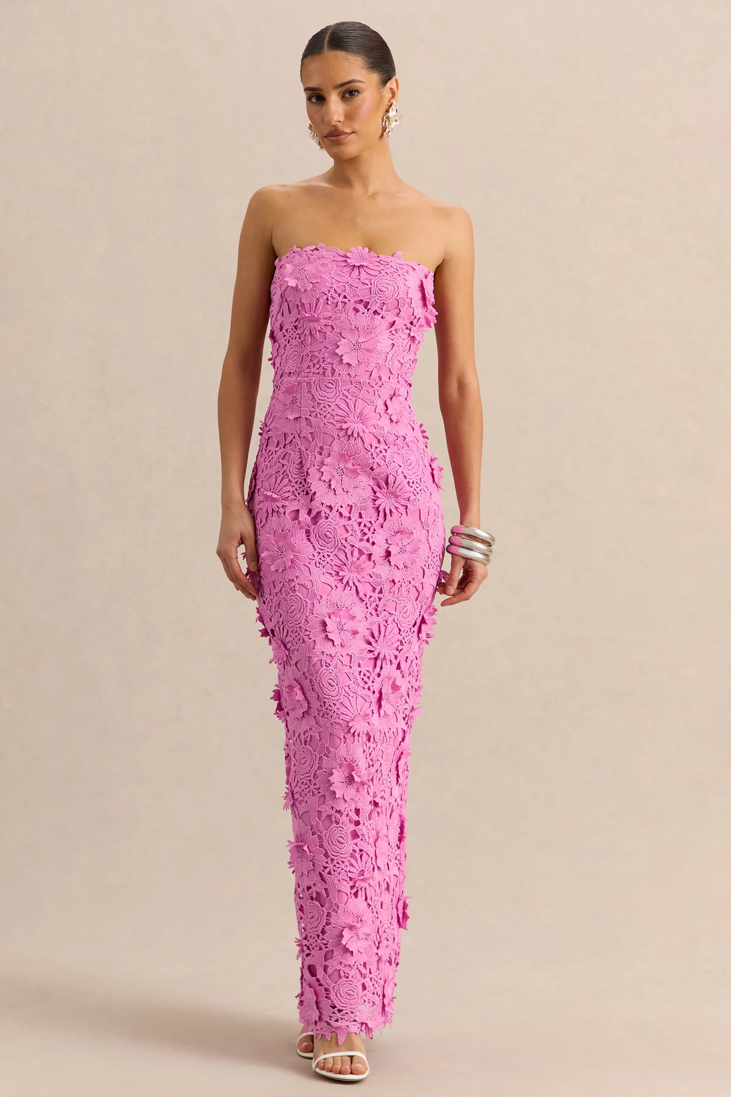 Gracie Pink Lace Bandeau Maxi Dress