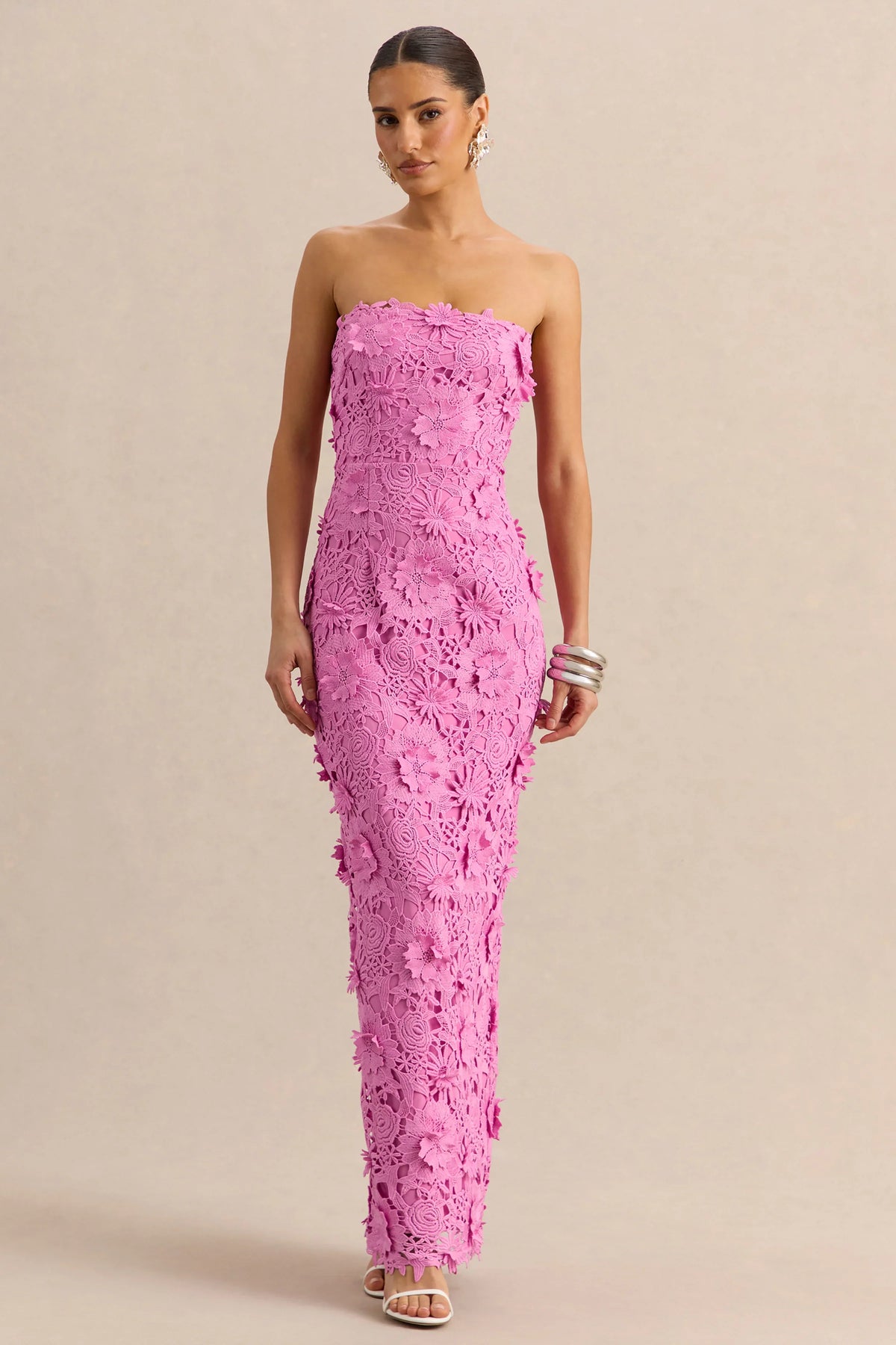 Gracie Pink Lace Bandeau Maxi Dress