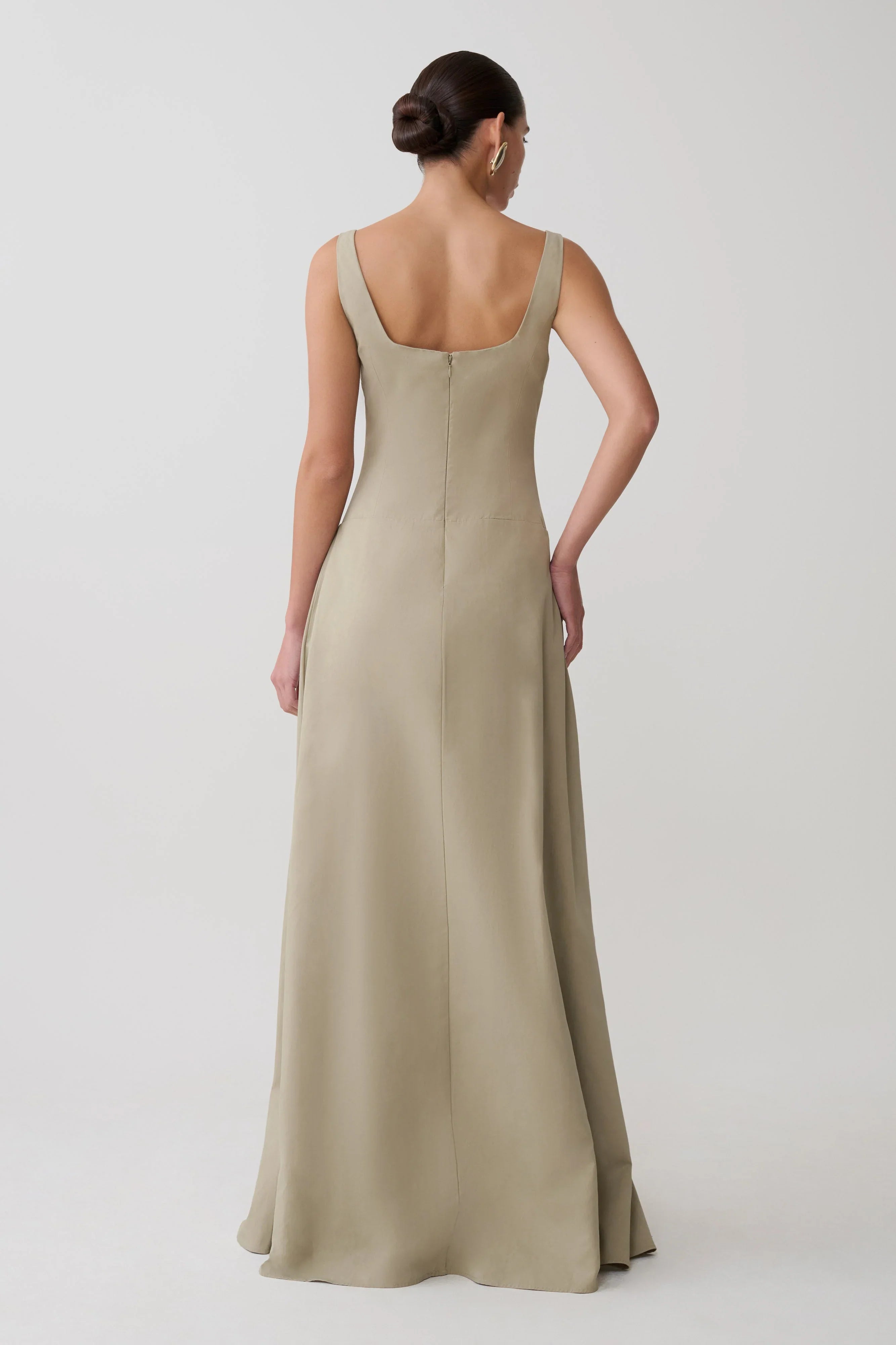Salma Drop Waist Cotton Maxi Dress Sage