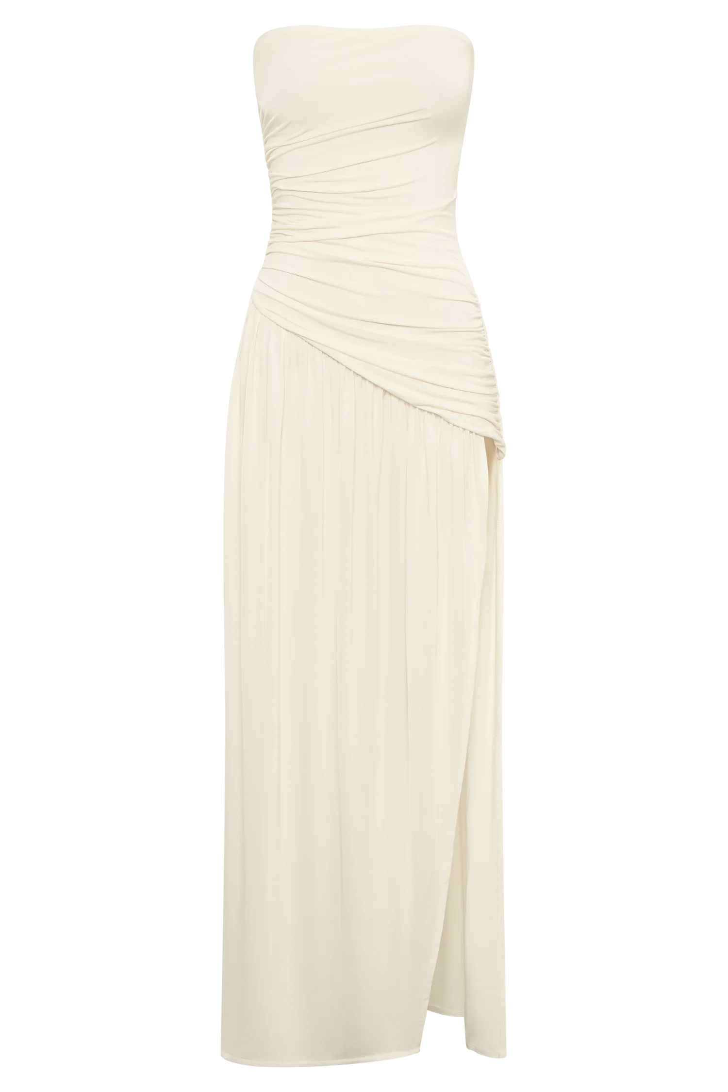 Bex Strapless Slinky Maxi Dress With Split Ivory