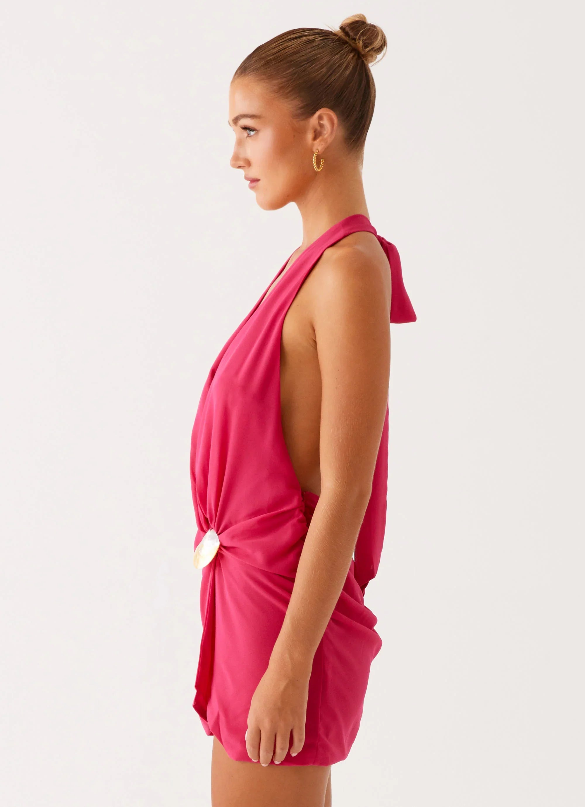 Eleanora Plunge Mini Dress Pink