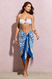 Keke Blue Porcelain Print Chiffon Draped Sarong