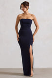 Belle of The Ball Navy Bandeau Maxi Dress With Split Hem