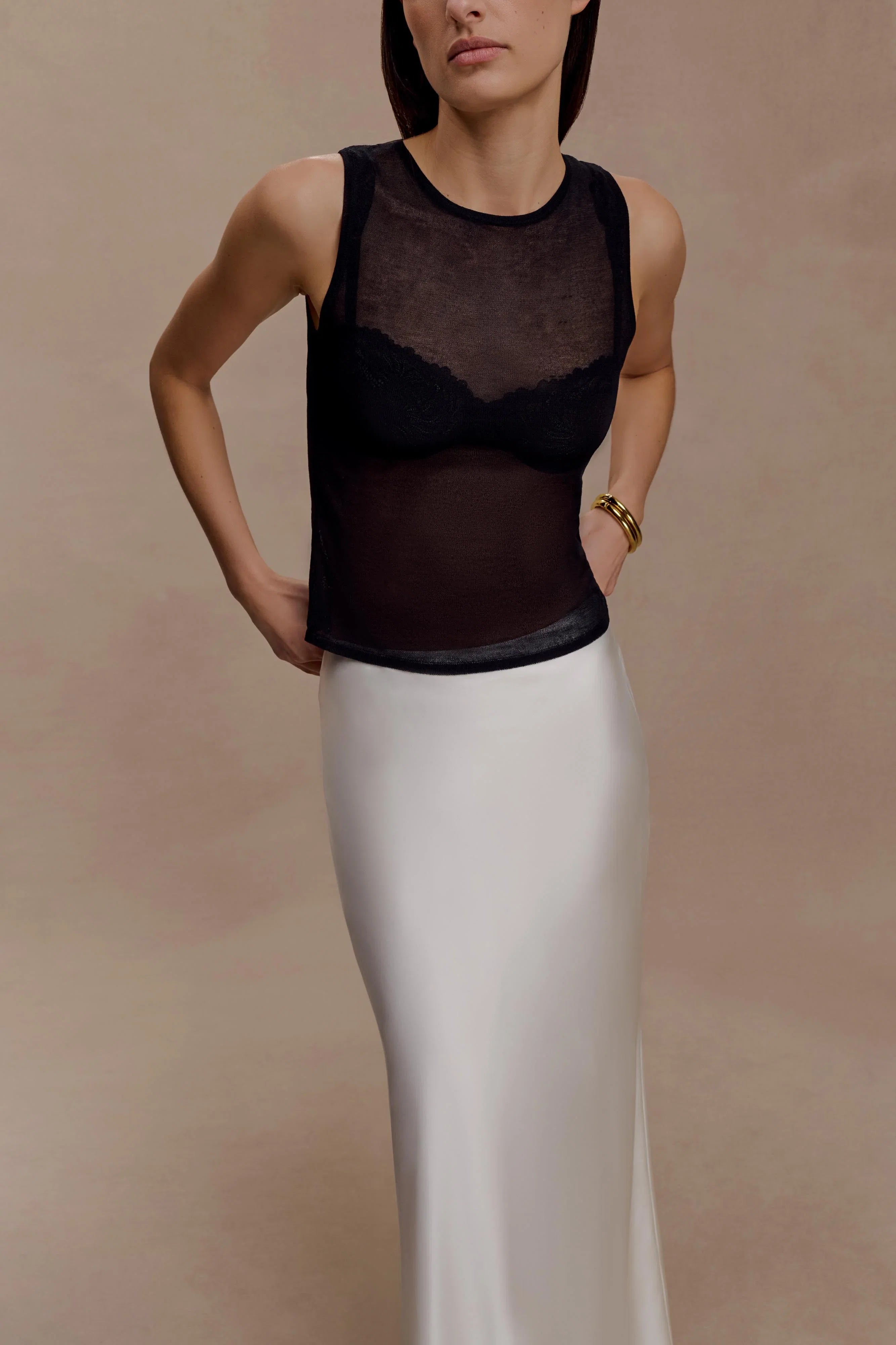 Dollie Sheer Knit Tank Top Black