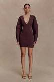 Billy Balloon Sleeve Knit Mini Dress Dark Chocolate