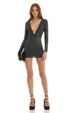 Plunge Dress in Black Crystal