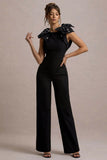 Elma Black Straight Leg Jumpsuit With Embellished Bows