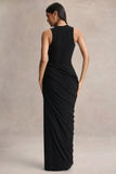 Desiree Black Plunge Neck Maxi Dress With Draped Detailing