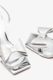 Headlines Silver Ankle Strap Heeled Sandals With Diamante Bows