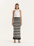 Striped Knitted Tassel Trim Maxi Skirt