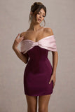 Linley Burgundy Pink Satin Bow Bardot Mini Dress