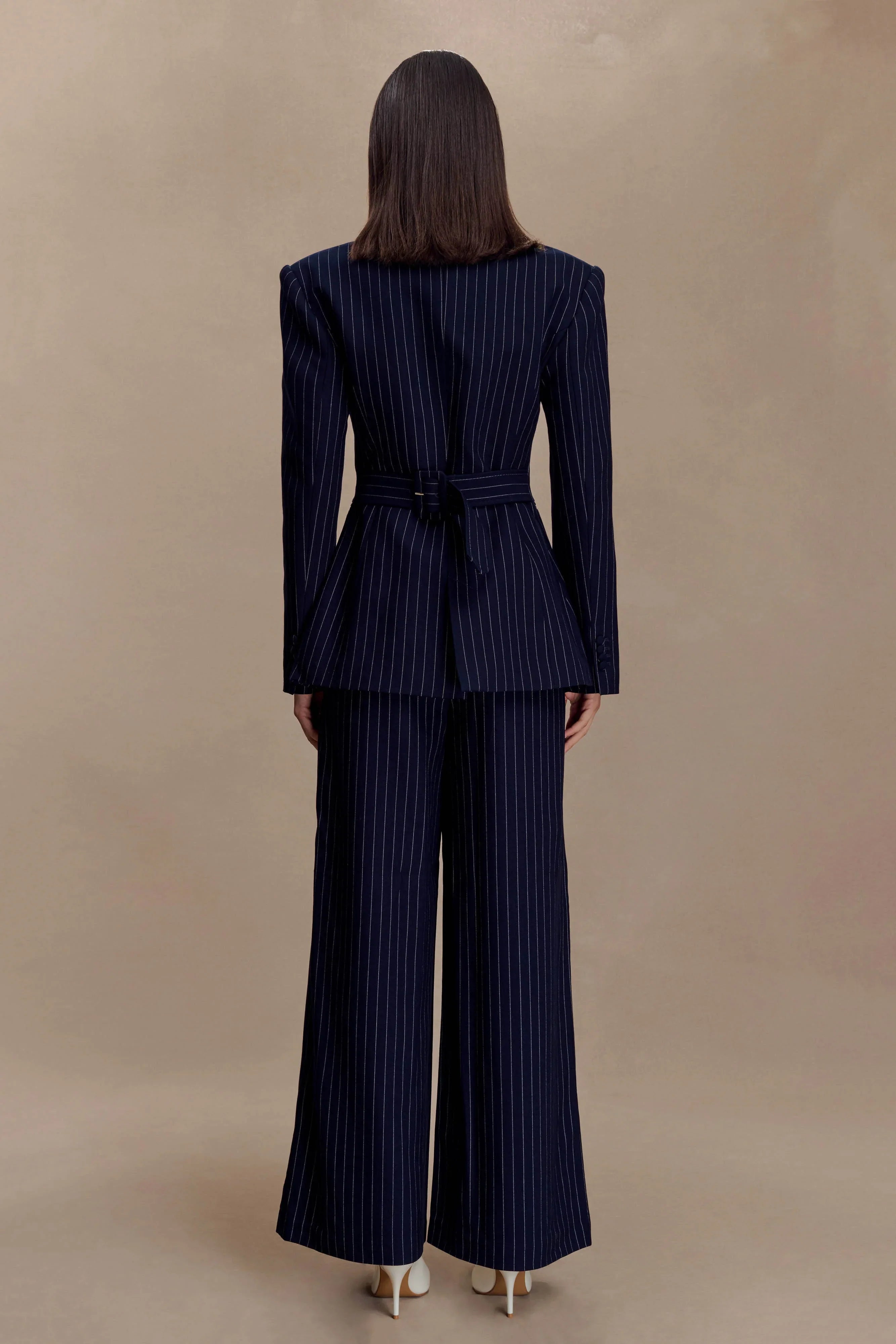 Jacqueline Pleated Wide Leg Pants Navy Pinstripe