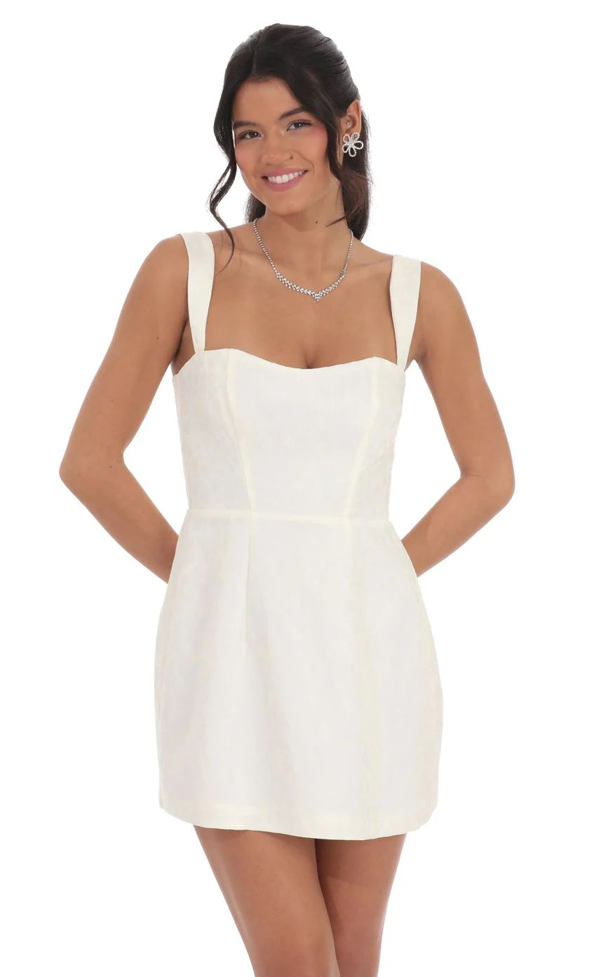 Jacquard Corset A Line Dress in White