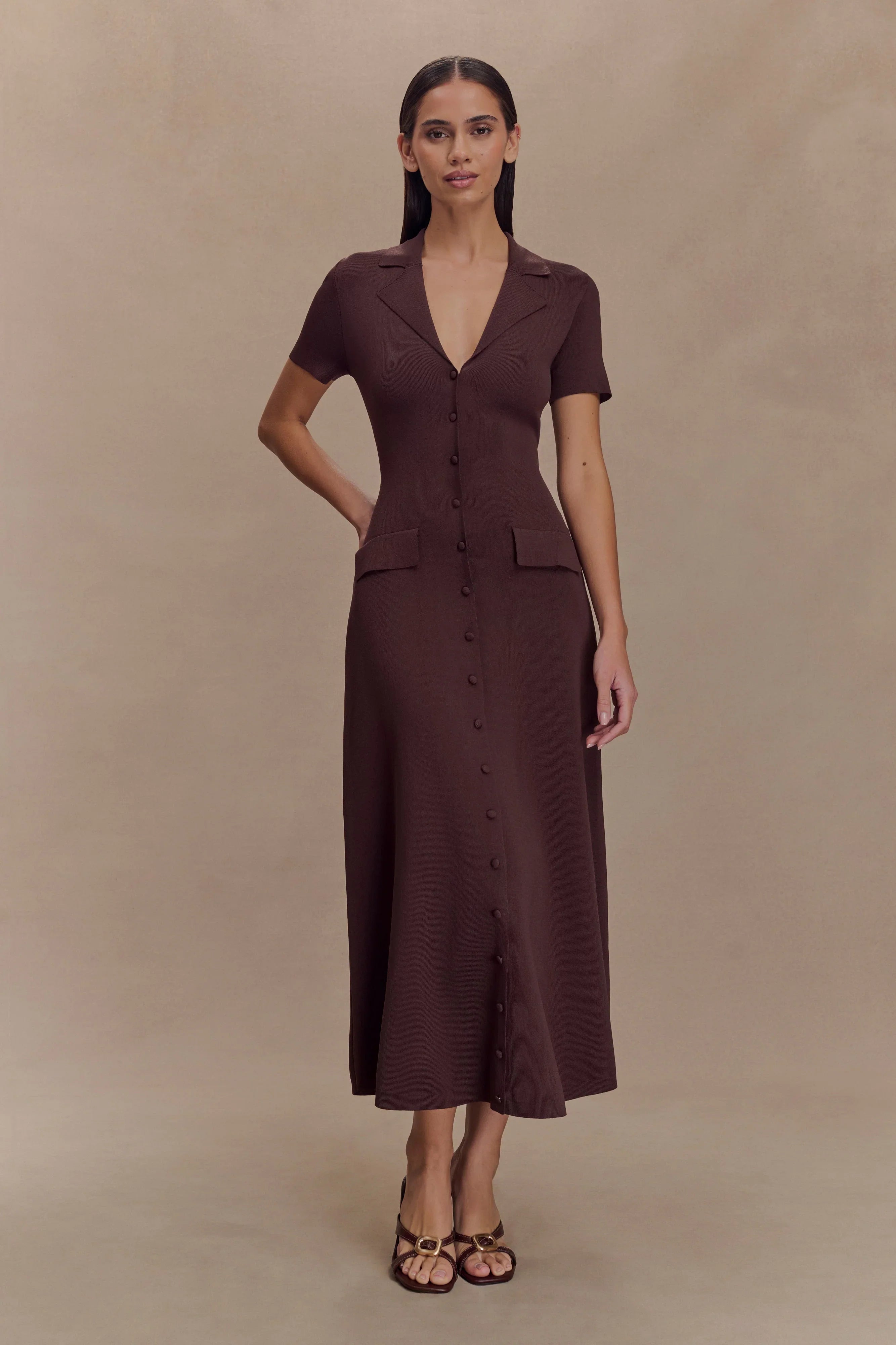 Pearson Short Sleeve Knit Midi Dress Chocolate