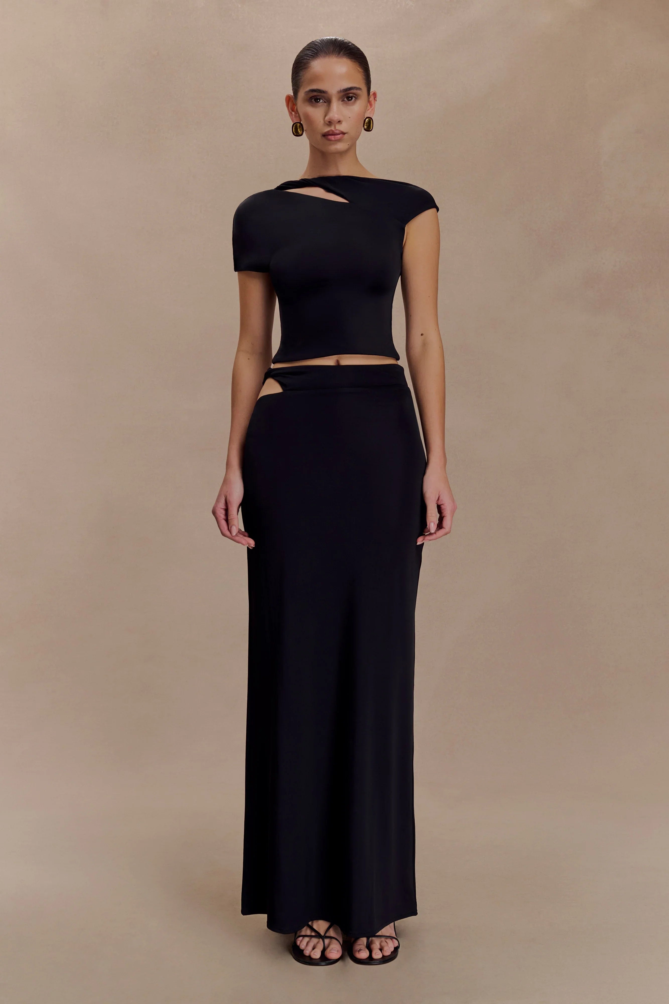 Haven Slinky Twist Midi Skirt Black