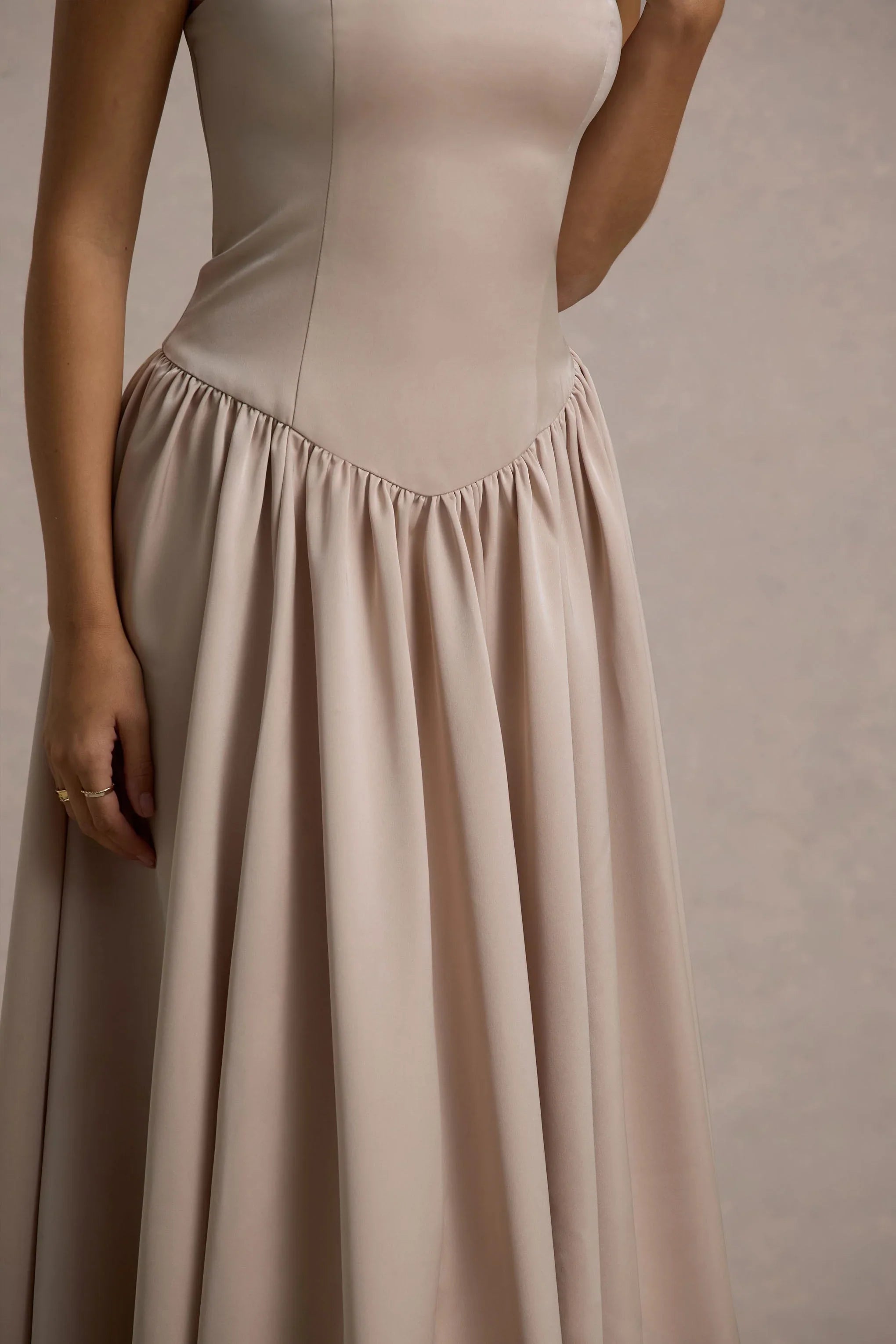 Keyton Champagne Satin Bandeau Midi Dress