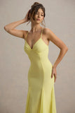 Massie Lemon Chiffon Strappy Maxi Dress With Volume Hem