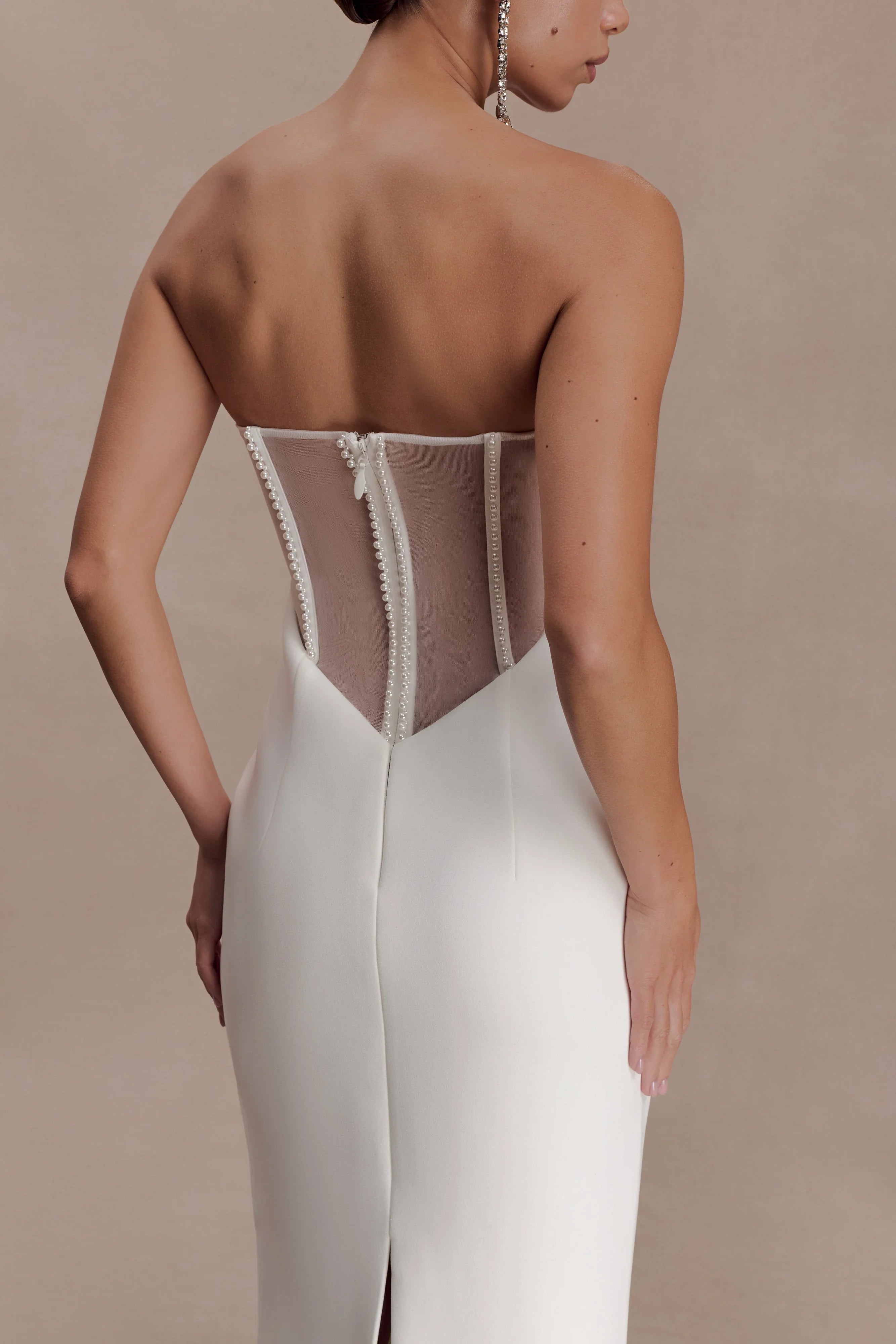 Sloane Strapless Maxi Dress With Pearls White