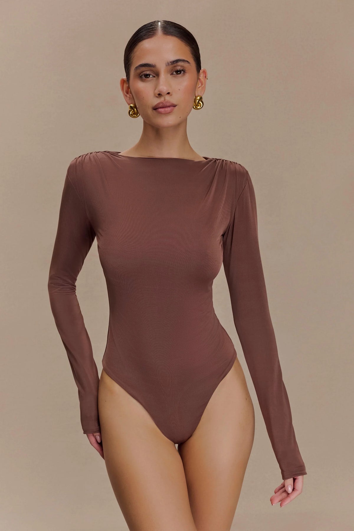 Elsie Shoulder Pad Bodysuit Chocolate