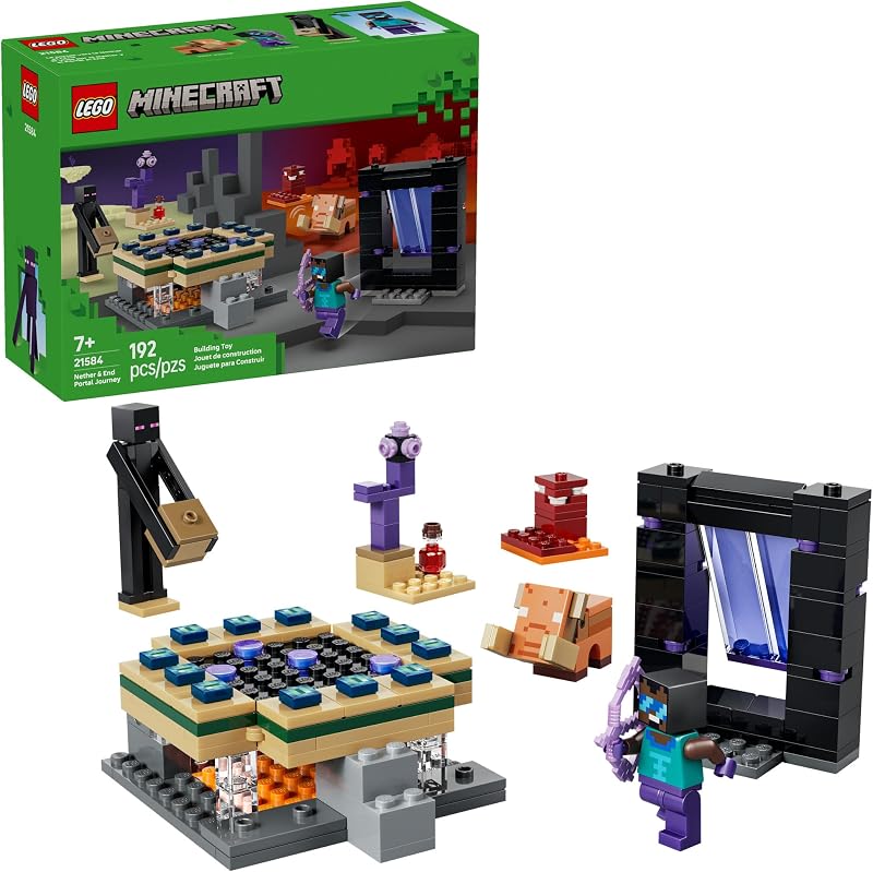 LEGO Minecraft Nether End Portal Journey Building Toy for Boys Girls Video Game Playset Toy Figures for Kids Ages 7 W Cool Hero Minifigure Gift Idea for Birthdays 21584