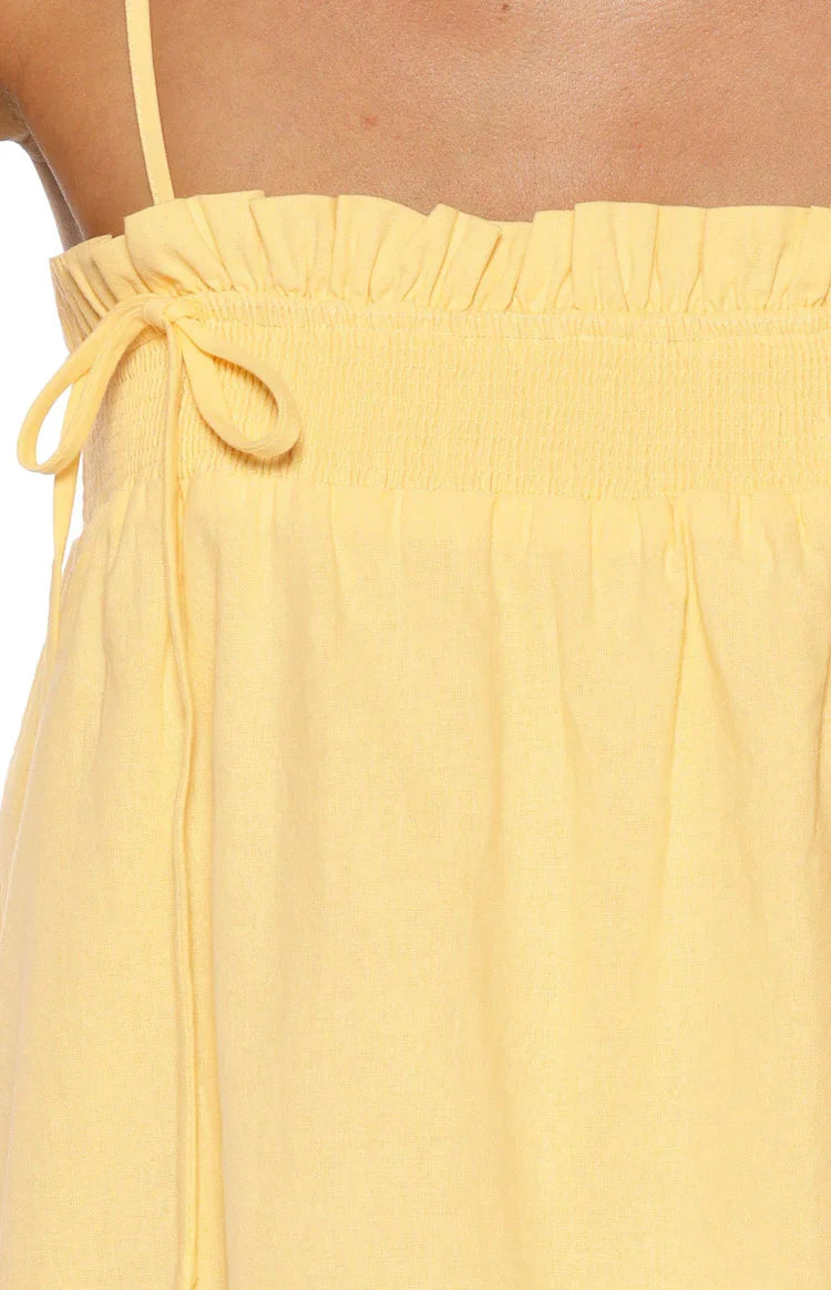 Leone Yellow Shirred Bust Mini Dress