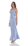 Satin V Neck Maxi Dress in Sky Blue